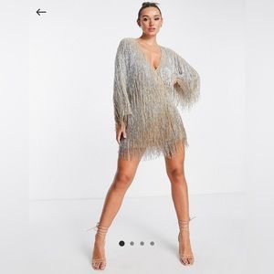 SOLD OUT NWT ASOS Design Embellished Plunge Fringe Dress Sz 6 US
